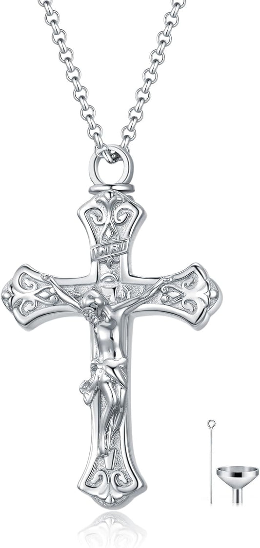 Cross Urn Necklace for Ashes 925 Sterling Silver Cremation Jewelry with Funnel Filler Kit Ashes Necklace for Human Women Girl Pets