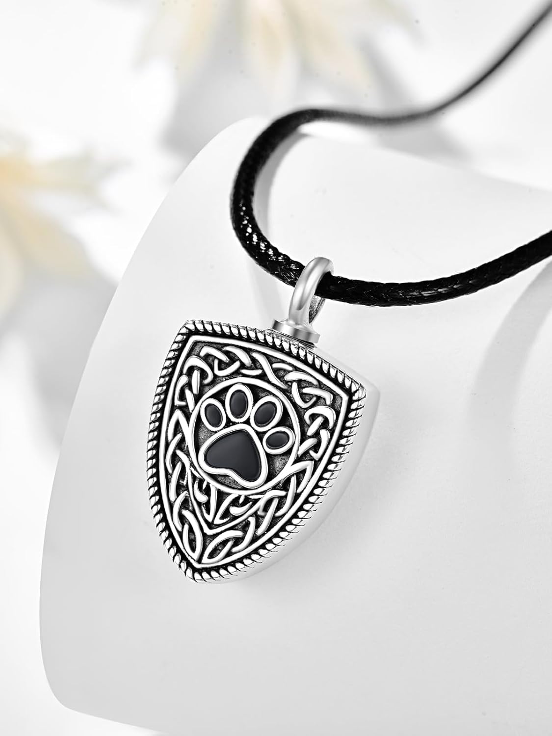 Dreamboat Pet Urn Necklace for Dog Cat Ashes 925 Sterling Silver Paw Print Cremation Keepsake Pendant Celtic Knot Memorial Jewelry Gifts for Women Men
