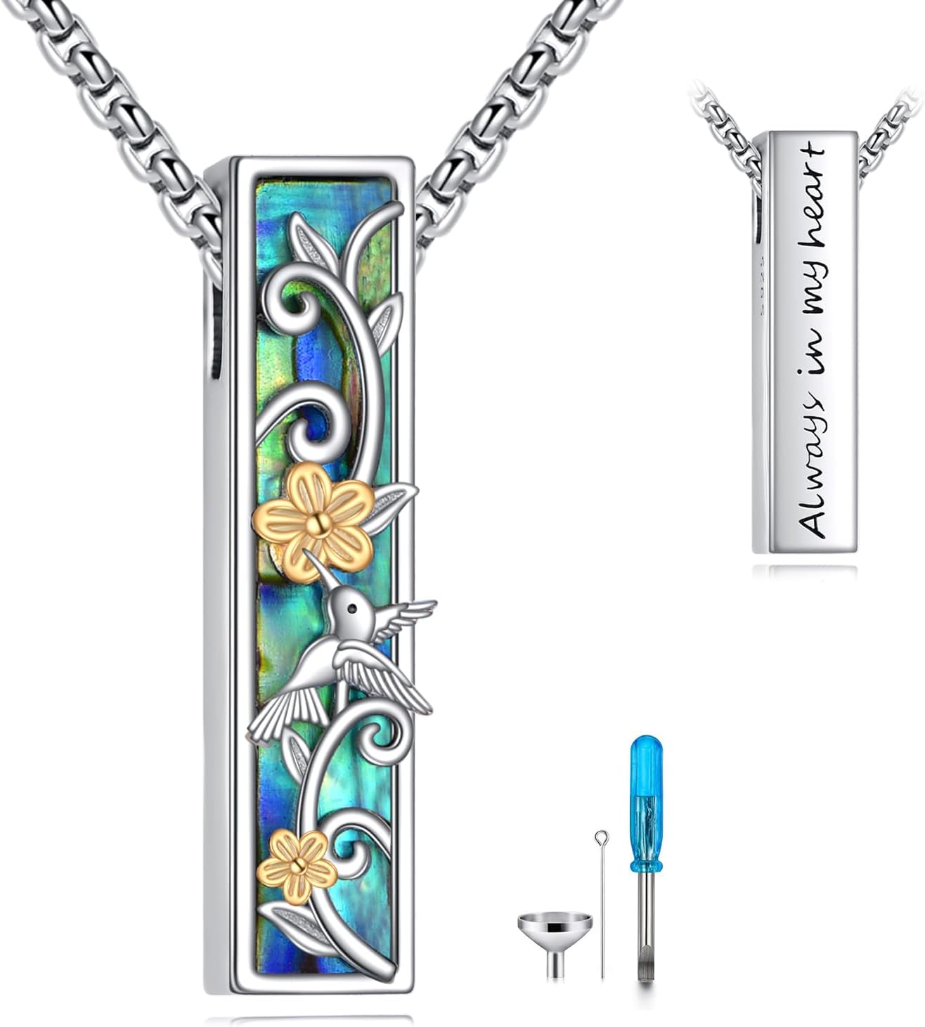 Urn Necklaces for Ashes Sterling Silver 3D Vertical Bar Memorial Pendant for Loved Ones Keepsake Cremation Jewelry Gifts for Women Men