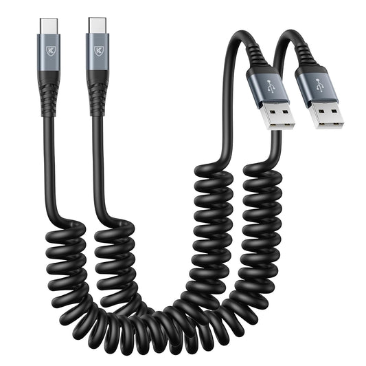 USB C Cable 6ft, 2Pack USB A to USB C 3A Fast Charging, Coiled Type C Charger Cord for Car USB-C Cable Compatible with iPhone 17/16/15/Plus/Pro/Pro Max/Samsung Galaxy A10e A20 A50 S20 Plus S10E