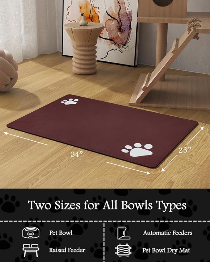 Pet Feeding Mat-Absorbent Dog Mat for Food and Water Bowl-No Stains Quick Dry Water Dispenser Mat-Dog Accessories Pet Supplies-Bowl for Messy Drinkers（RED,23"x34"