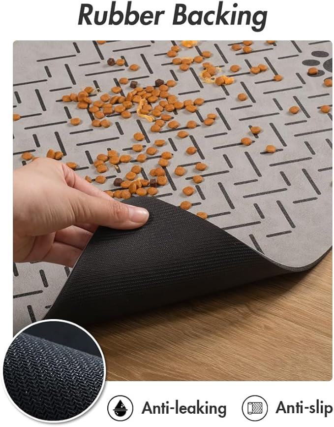 MontVoo-Absorbent Pet Feeding Mat-No Stains Quick Dry Dog Mat for Food and Water Bowl-Rubber Backing Dispenser Mat Accessories Supplies-Dog Bowl Messy Drinkers,Light Grey
