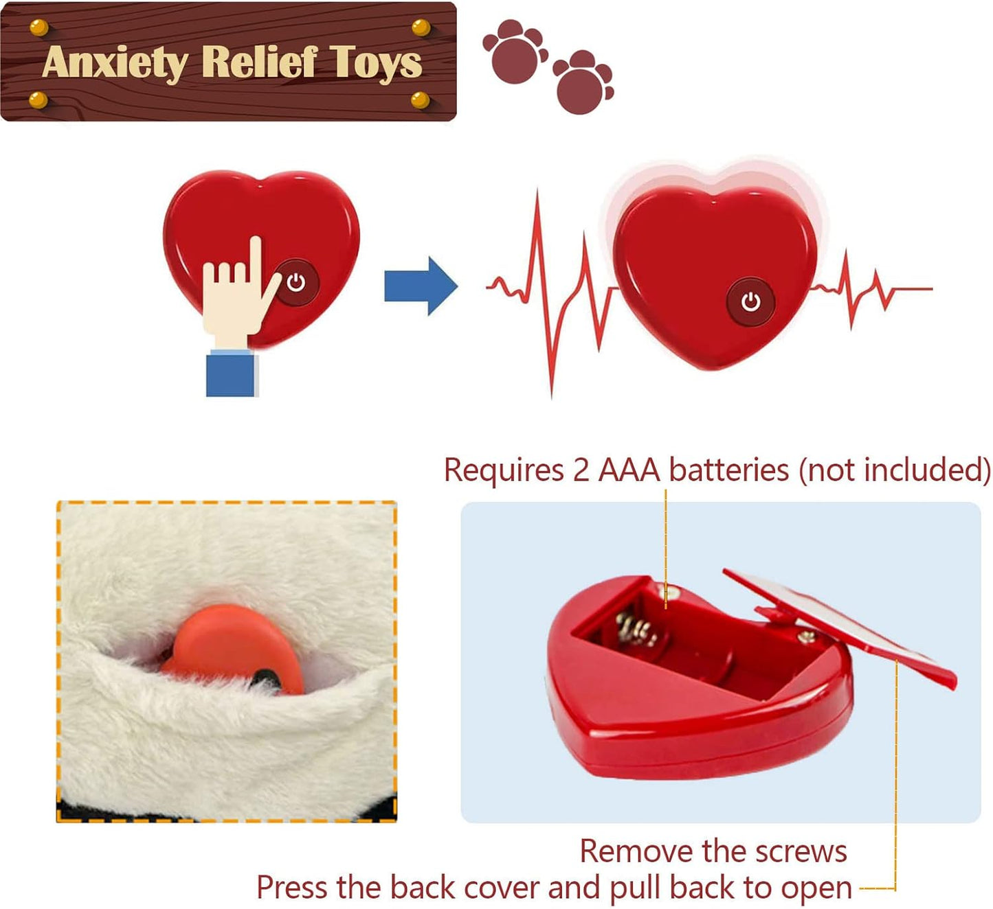 Heartbeat Puppy Toy, Puppy Sleep Aid Toy, Small Dog Training Toys for Separation Anxiety Relief, Pets Plush Toys for Dogs Cats (Black)