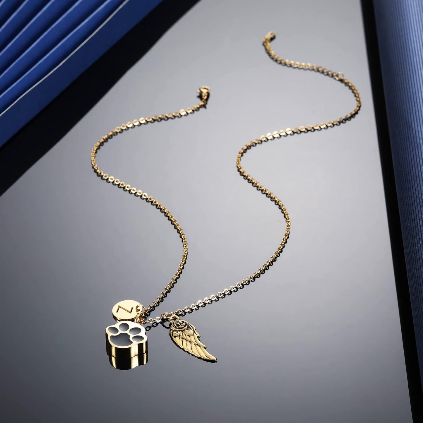 MeMeDIY Personalized Heart Paw Print Ashes Urn Pendant Necklace Custom Name/Photo/Date for Women Men Pet Lover Stainless Steel Memorial Dog Cat Pet Keepsake with Funnel Fill Kit Angel Wing