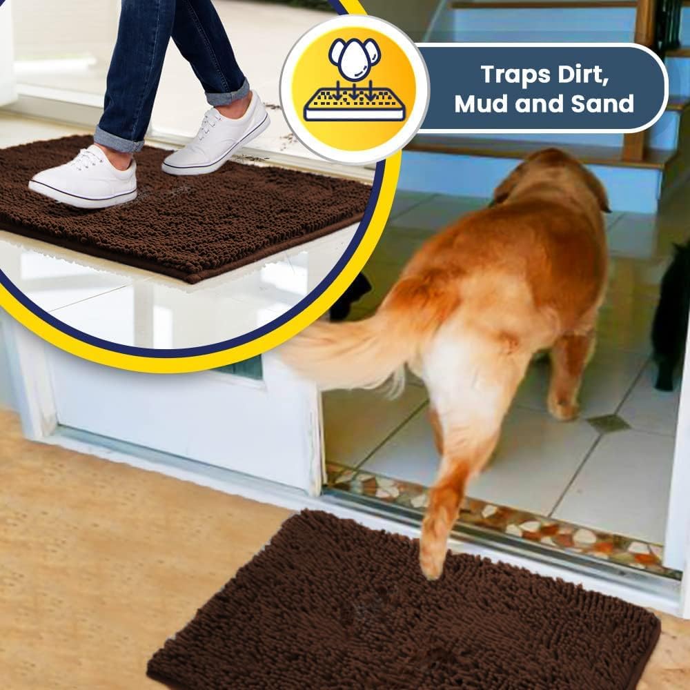 Muddy Mat® AS-SEEN-ON-TV Highly Absorbent Microfiber Door Mat and Pet Rug, Non Slip Thick Washable Area and Bath Mat Soft Chenille for Kitchen Bathroom Bedroom Indoor and Outdoor - Brown XXXL 72"X48"
