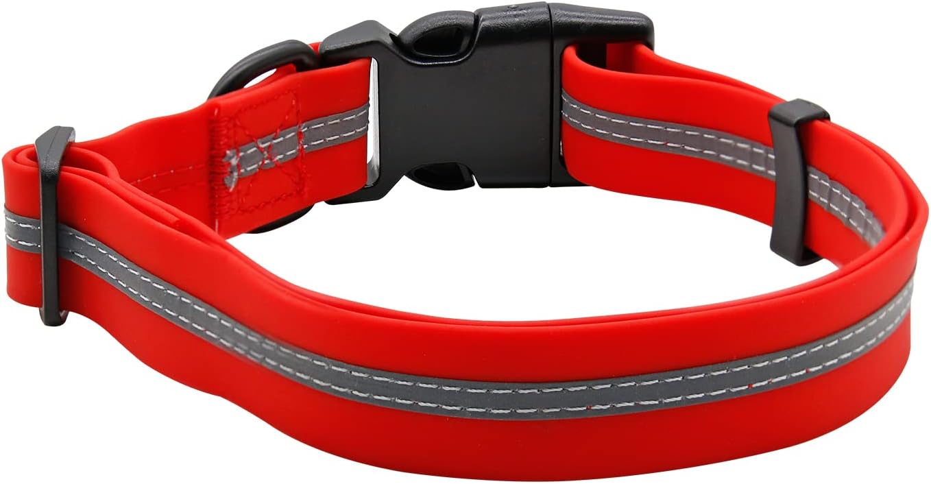 NIMBLE Dog Collar Waterproof Pet Collars Anti-Odor Durable Adjustable PVC & Polyester Soft with Reflective Cloth Stripe Basic Dog Collars S/M/L Sizes (Medium (11.81”-18.5”inches), Candy Red)
