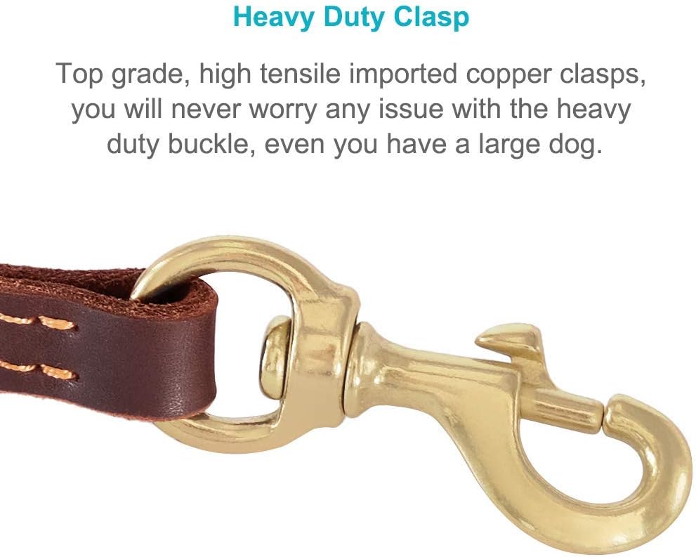 FAIRWIN Leather Dog Leash 6 Foot - Dog Training Leash Heavy Duty Dog Lead for Large Medium Small Dogs (M - 6 ft x 5/8 inch, Reddish Brown)