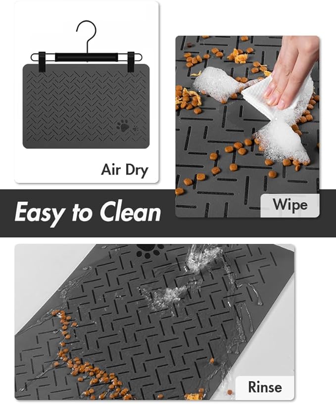 MontVoo-Absorbent Pet Feeding Mat-No Stains Quick Dry Dog Mat for Food and Water Bowl-Rubber Backing Dispenser Mat Accessories Supplies-Dog Bowl Messy Drinkers,Dark Grey