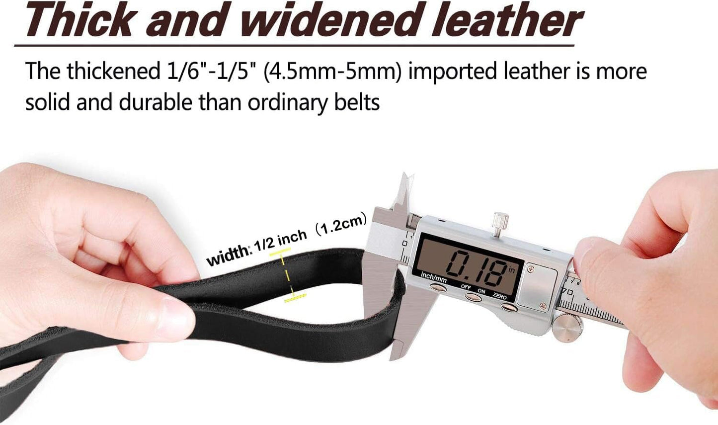 LWBMG Leather Dog Leash 4ft x 1/2 inch, Leather Dog Leash for Small Dogs, Strong Sturdy Genuine Leather Braided Dog Leash, Soft and Comfortable Leather Training Leash for Small Medium Dogs Black