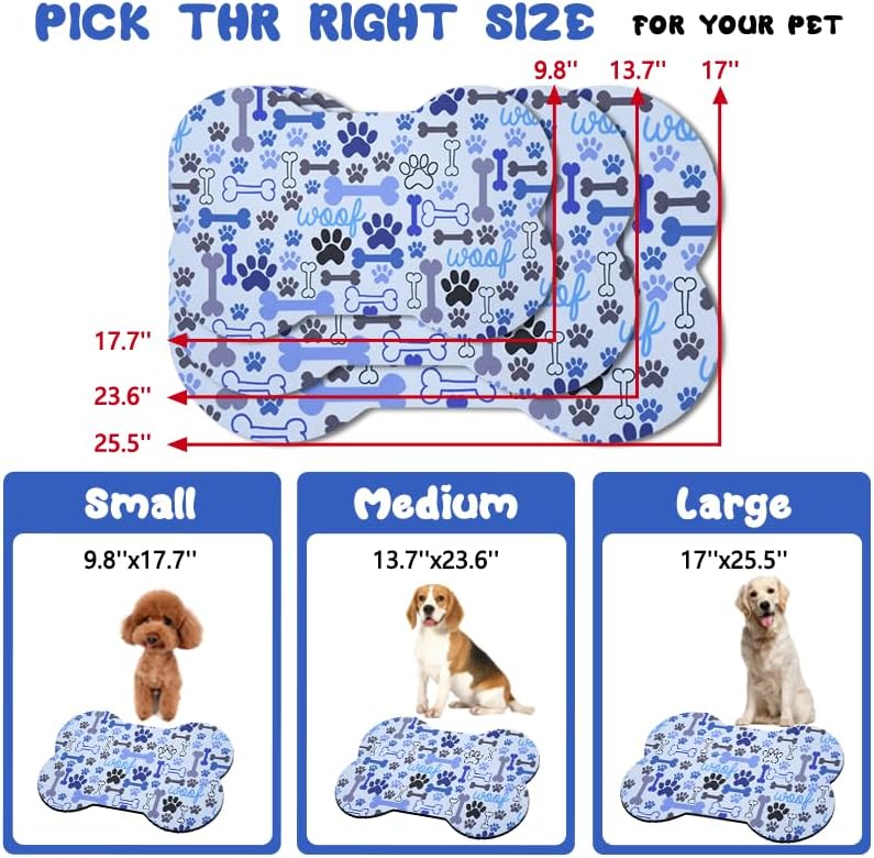 Dog Food Mats for Floors Waterproof, Pet Feeding Absorbent Water Bowl Mat Cat Placemats Blue Bone Shape 25.5 * 17 inch