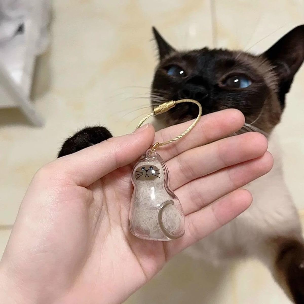Cat Hair Holder Pet Furs Storage Transparent Bottle DIY Cute Pet Memorial Gifts Pendant 2PCS Creative Gift for Cat Lovers (Siamese cat Style)