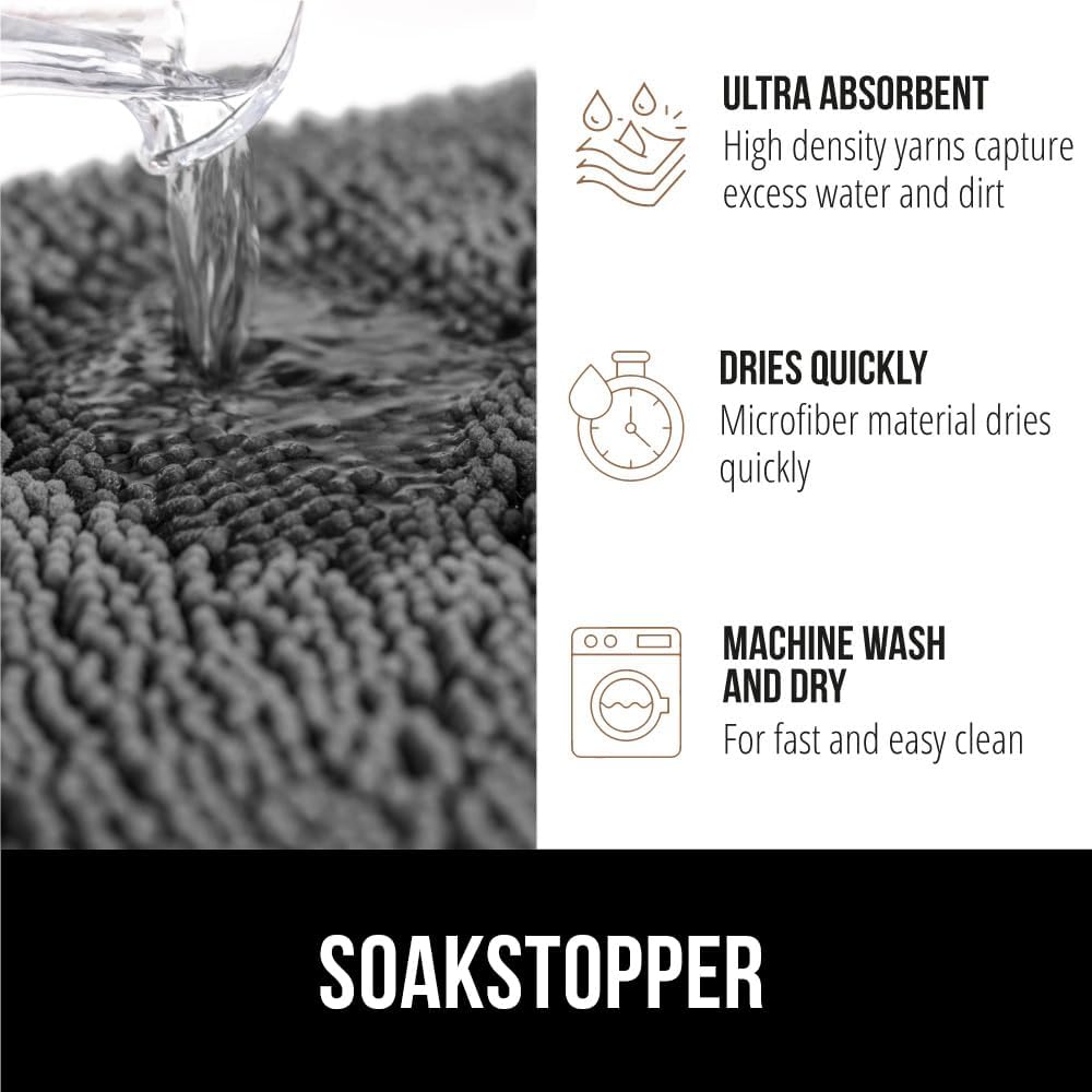 GORILLA GRIP Dog Doormat, Absorbent Doormats for Muddy Dogs Paws, 48x30 Machine Washable Soakstopper Rugs, Cleaner Floors, US Designed Pet Bed Door Mat, Indoor Entrance Pets Rug, Gray