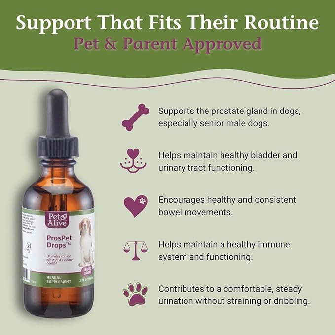 PetAlive ProsPet Drops for Pet Prostate and Bladder Health - Herbal Supplement for Dog Urinary Tract, Bladder and Immune Support - Constipation Relief - 59 ml