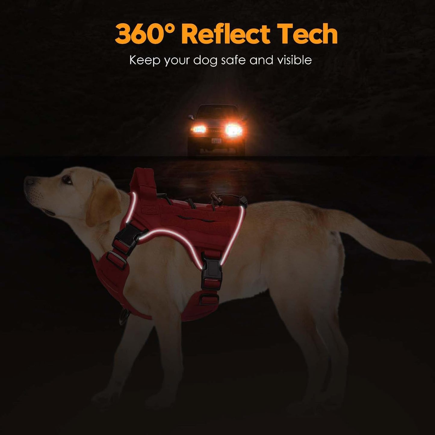 Heavy-Duty Tactical Dog Harness for Large Dogs, No Pull Adjustable Reflective Pet Vest with Molle System, K9 Military-Grade Control for Service Training, Outdoor & 10+ Breeds, Red, Medium