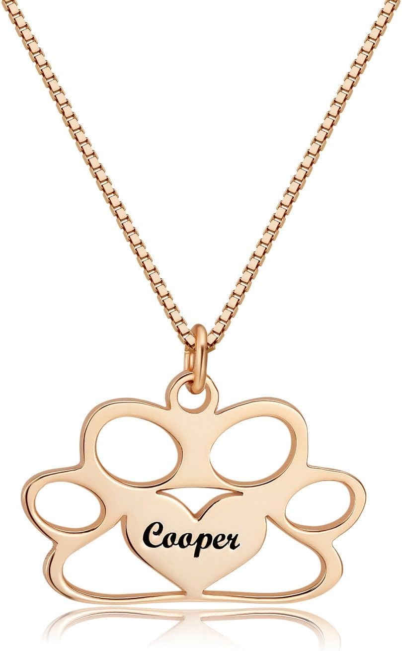Customized Paw Print Necklace Personalized Pet Name Necklace Custom Engraved Dog Cat Paw Pendant Necklace Pet Memorial Gift for Pet Lovers