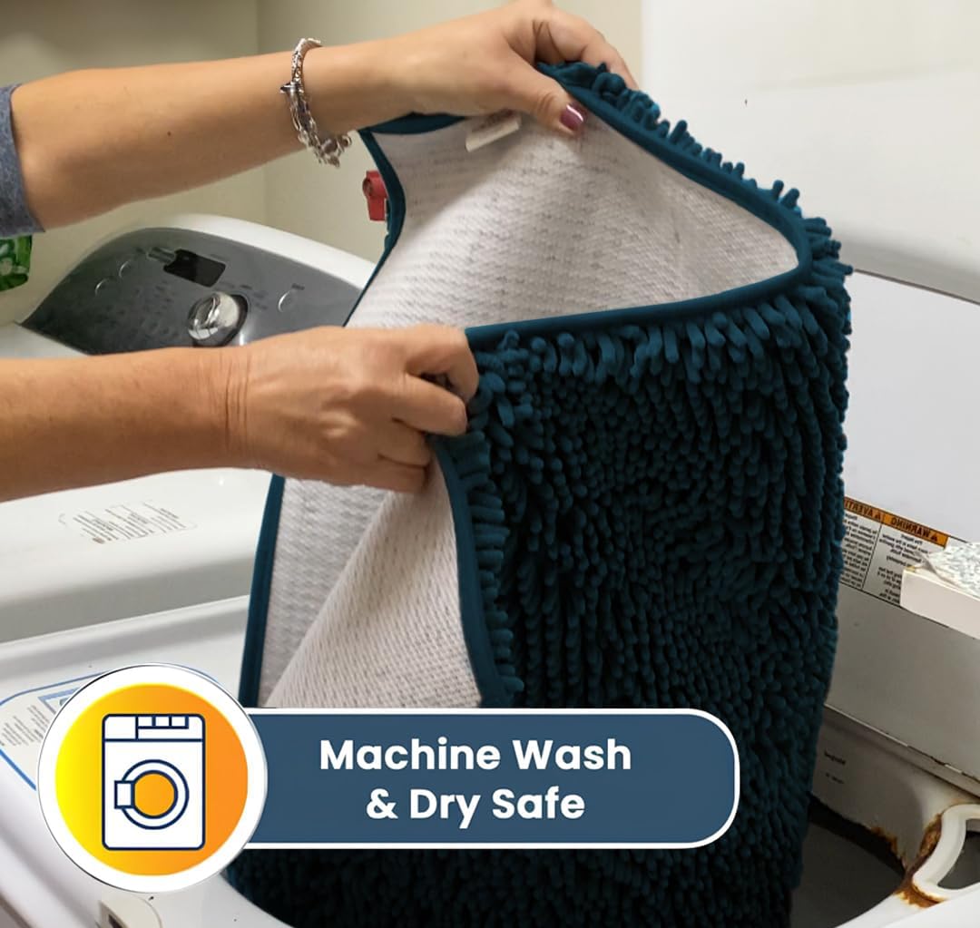 Muddy Mat® Shown on TV–Super Absorbent Microfiber Dog Door Mat for Muddy Paws, Non-Slip Washable Pet Rug, Quick Dry Chenille Entryway Carpet, Machine Washable Indoor Outdoor mat–Atlantic Blue 59"x35"