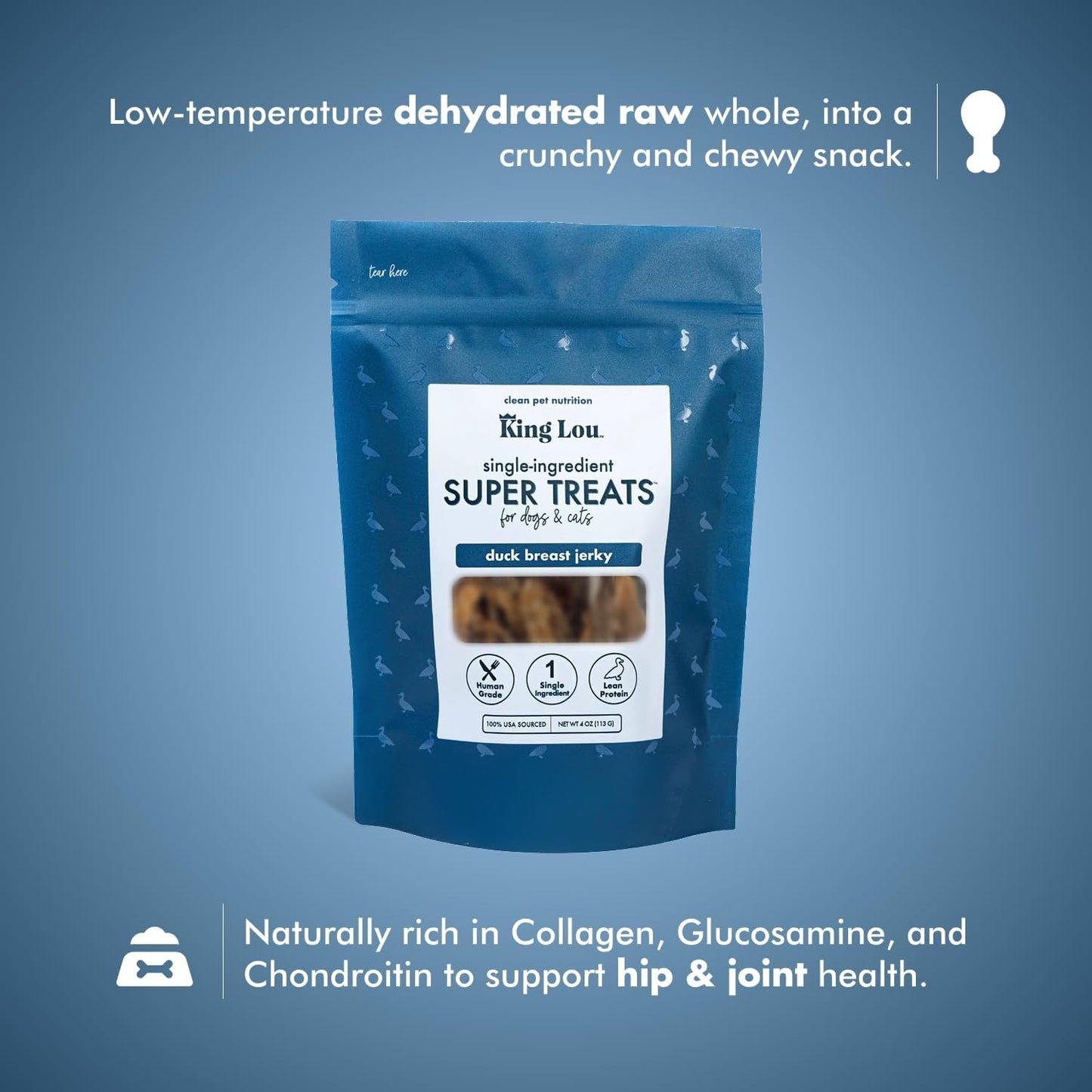 King Lou Pets Duck Jerky Treats – Single Ingredient Dehydrated Duck Breast – USA Made Cat & Dog Snack – High Protein Pet Treat – 1 lb (Prior to Freeze-Drying)