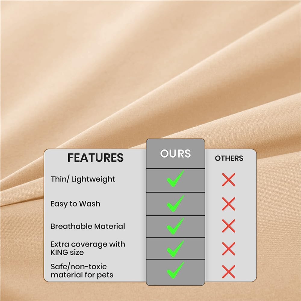 DUJUIKE Waterproof Bed Cover for Dog and Cats,Pet Hair Resistant Bed Sheet Cover, Protective Bed Liner Cover with 100% Waterproof Breathable Thin Fabric (Apricot Yellow, Twin 63 * 90 inch)