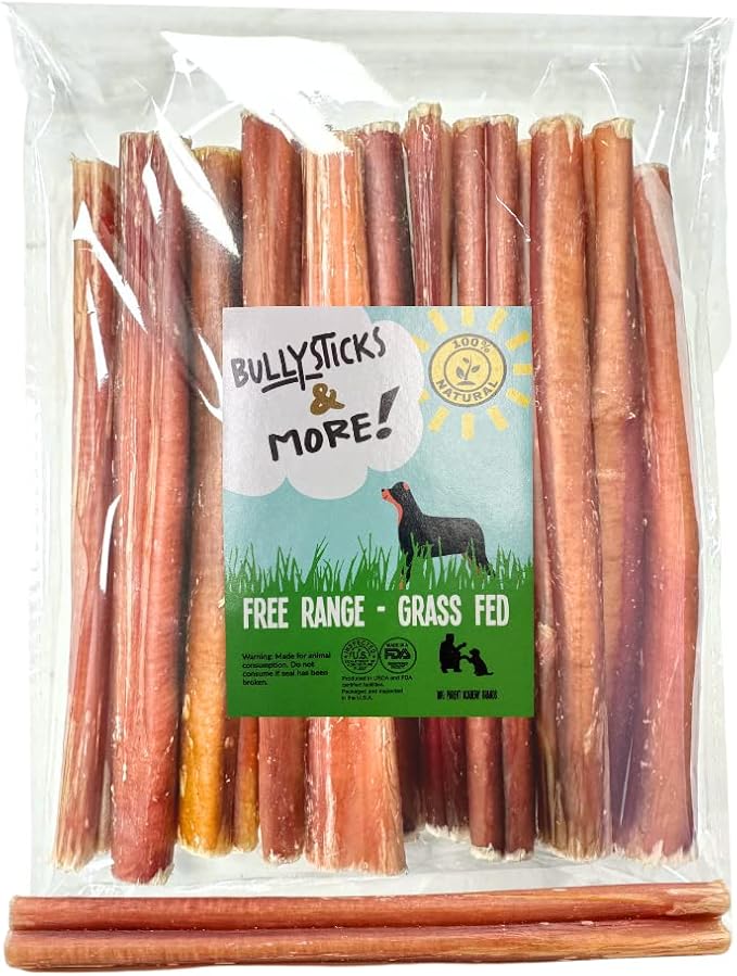 BULLYSTICKS & MORE 6 Inch Bully Sticks (Regular - 16 Pack) | Bully Sticks for Medium Dogs | 100% Grass Fed Beef | Dog Parents Choice Bully Stick Dog Chews | No Hide Bully Bones