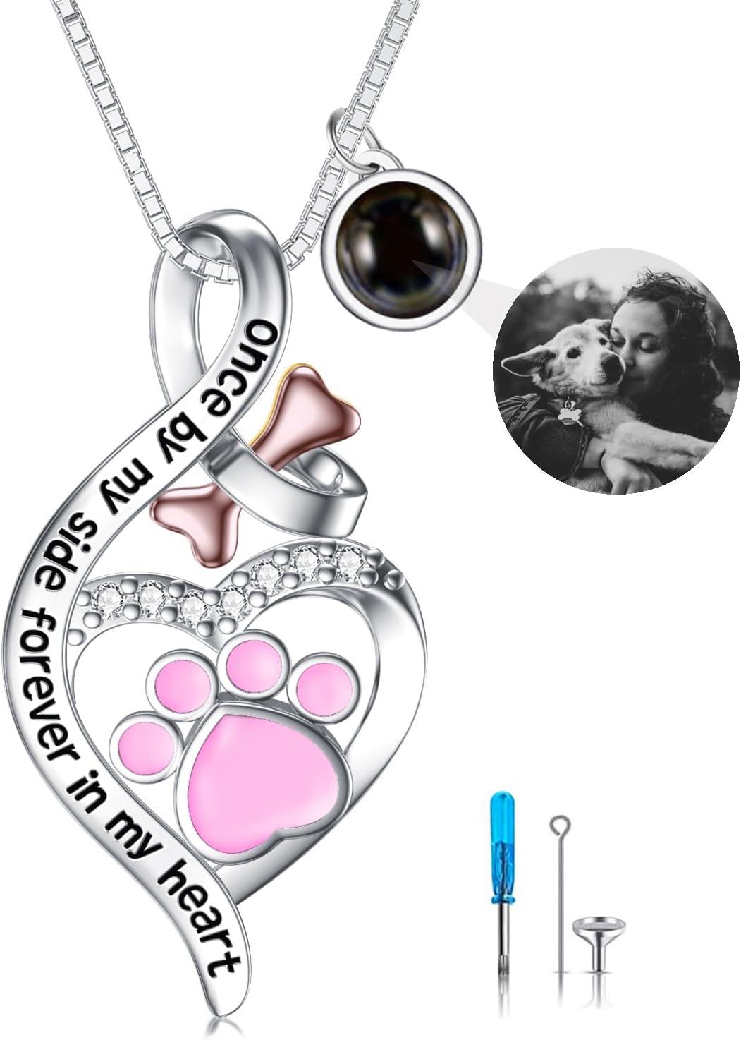 Sterling Silver Pet Urn Necklace for Ashes - Memorial Keepsake for Dog, Cat Pet