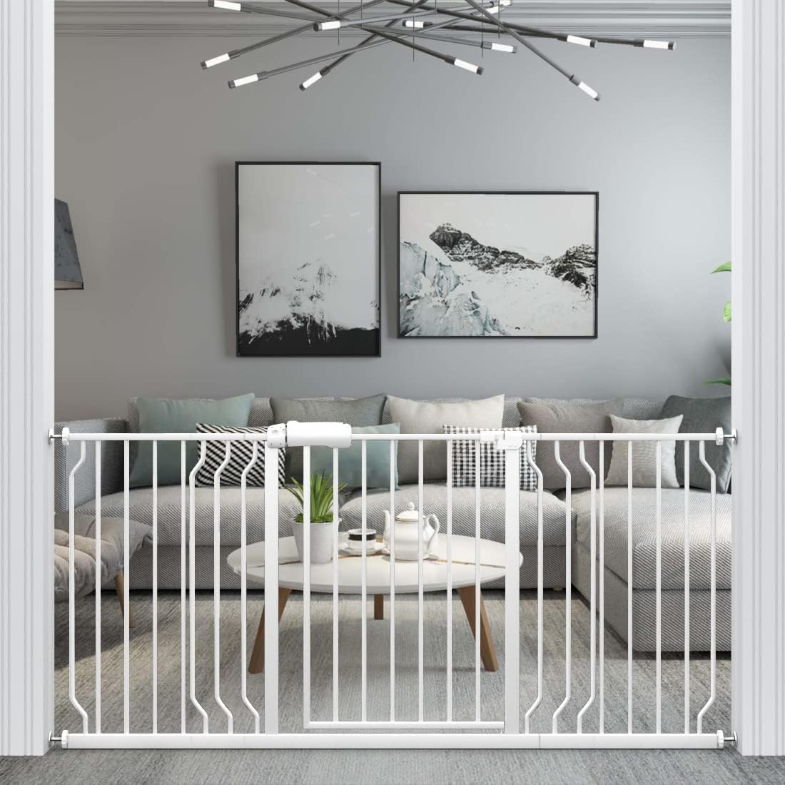WAOWAO Baby Gate 66.93-71.61" Extra Wide Pressure Mounted Walk Through Swing Auto Close Safety White Metal Toddler Kids Child Dog Pet Puppy for Stairs,Doorways,Kitchen