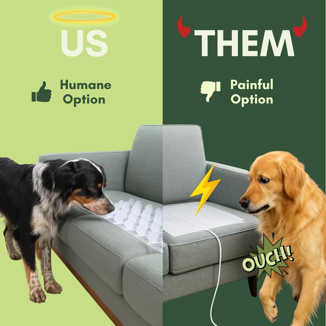 Made in The USA (Love Seat) Clear Humane Scat Mat to Keep Dogs Off Couch & Dog Counter Surfing Deterrent - Pain Free Pet Furniture Protector Solution for Indoor (4 Sheets)