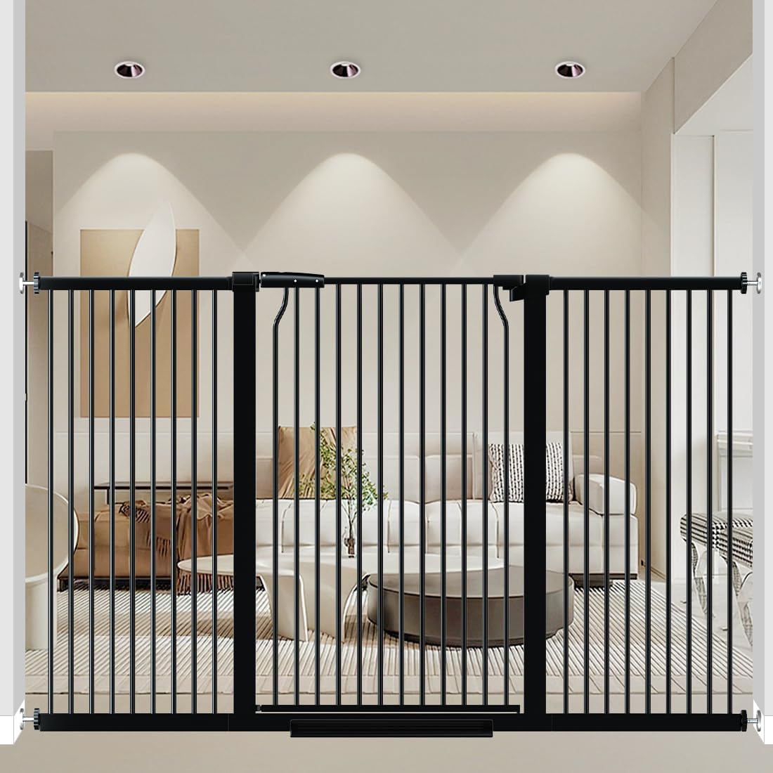 41" Extra Tall Dog Gate for Doorways Stairs, 60.3-65.7 in in Wide Baby Gates Walk Thru, No Drill Long Pet Gate for Doggie Puppy, Auto Close Large Child Safety Gate with Door Indoor, Black