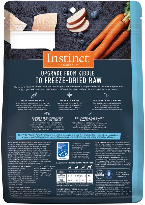 Instinct Freeze Dried Raw Meals, Natural Dry Dog Food, Grain Free - Wild Caught Pollock, 14 oz. Bag