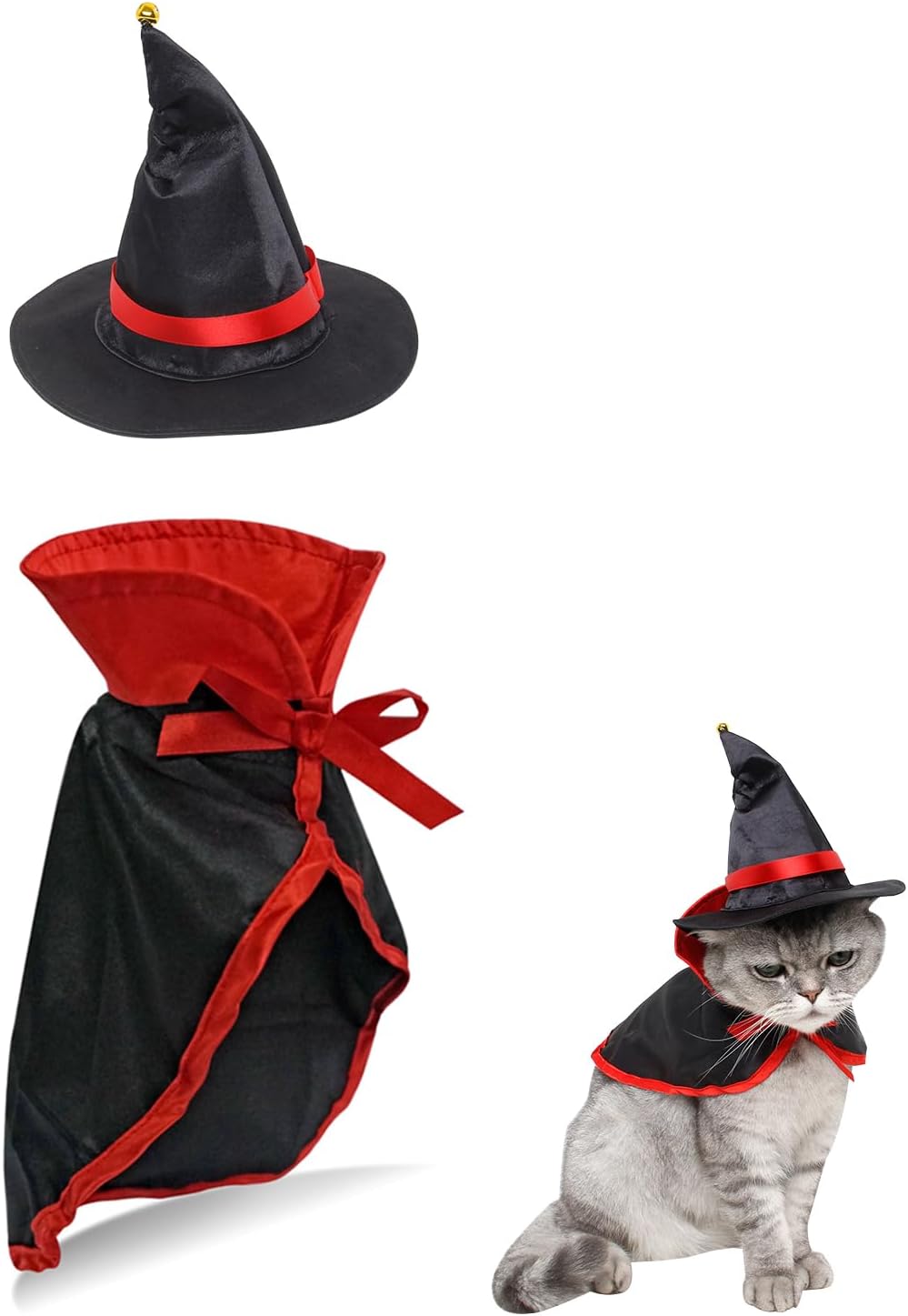 Pet Halloween Cloak Cosplay Vampire Cloak with Hat for Cat and Small Dogs, Pet Halloween Costume Clothes Suit with Cap