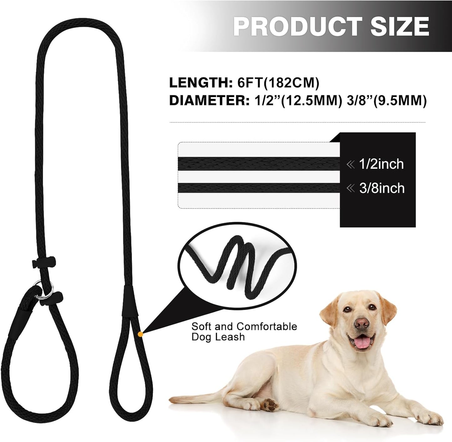 Lynxking Dog Leash Slip Lead Reflective Breathable Rope Comfortable Strong No Pull Slip On Pet Training Lead for Dogs