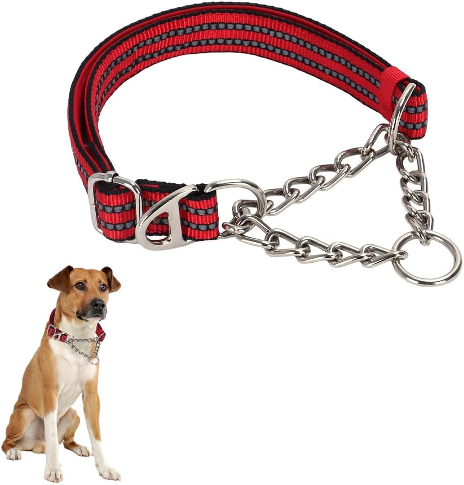 Chain Martingale Collar for Dogs，Stainless Steel, No Pull Slip Cinch Choker Choke Collar Training Escape Proof Heavy Duty Dog Collar for Small Medium Large Pet Boy Male Dogs,Red XL