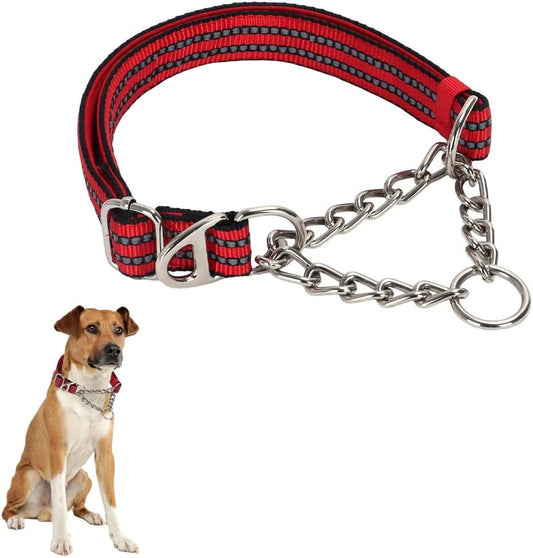 Chain Martingale Collar for Dogs，Stainless Steel, No Pull Slip Cinch Choker Choke Collar Training Escape Proof Heavy Duty Dog Collar for Small Medium Large Pet Boy Male Dogs,Red XL