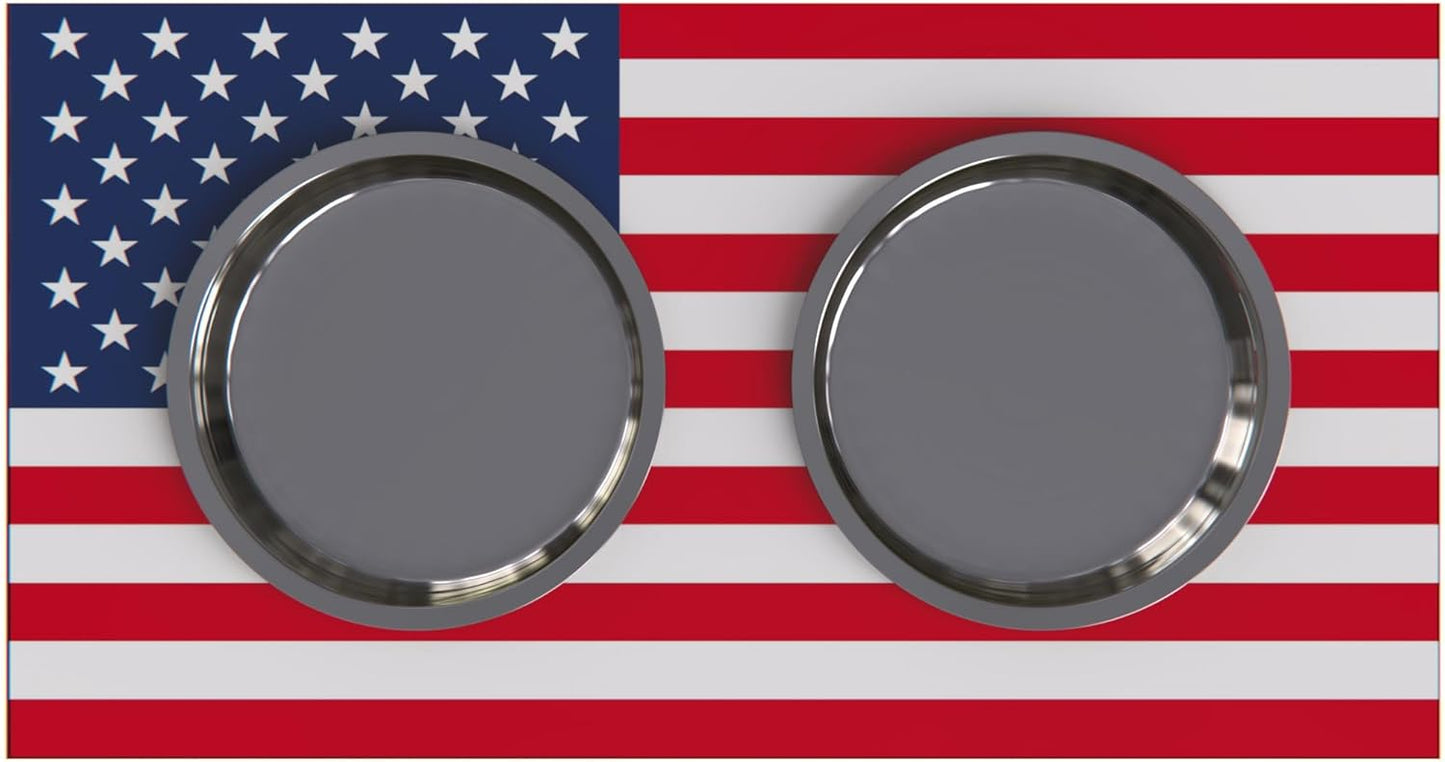 GrooveThis Woodshop - Personalized Elevated Dog Bowl Stand for Large, Medium, Small, X-Small Dogs - Stainless Steel Food and Water Bowls - Raised Dog Dish with Internal Storage (Small, Flag Design)