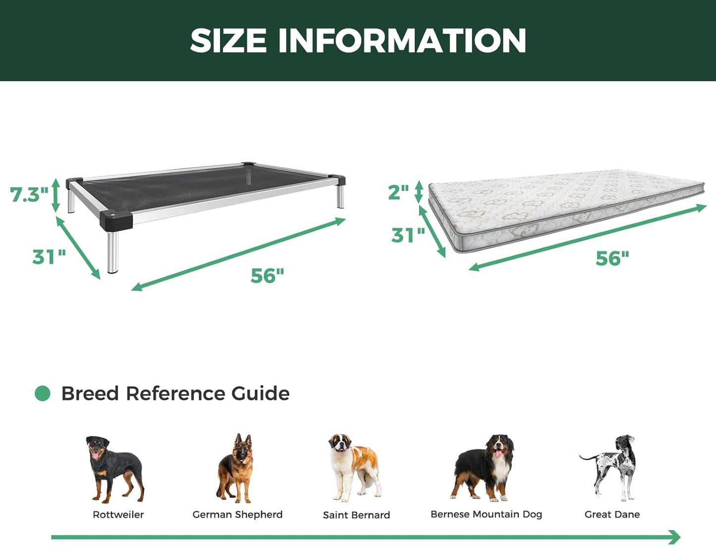 FXW TitanNest Chew-Proof Elevated Dog Bed, Raised Cot for Indoor/Outdoor/Camping Use, Durable & Waterproof Cooling Pet Bed with Exclusive Cover for Extra Large Dogs, 56.0" L x 31.0" W x 7.3" H, Black