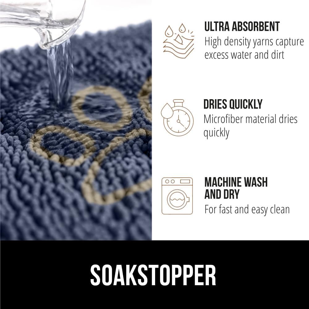 GORILLA GRIP Dog Doormat, Absorbent Doormats for Muddy Dogs Paws, 30x20 Machine Washable Soakstopper Rugs, Cleaner Floors, US Designed Pet Bed Door Mat, Indoor Entrance Pets Rug, Navy
