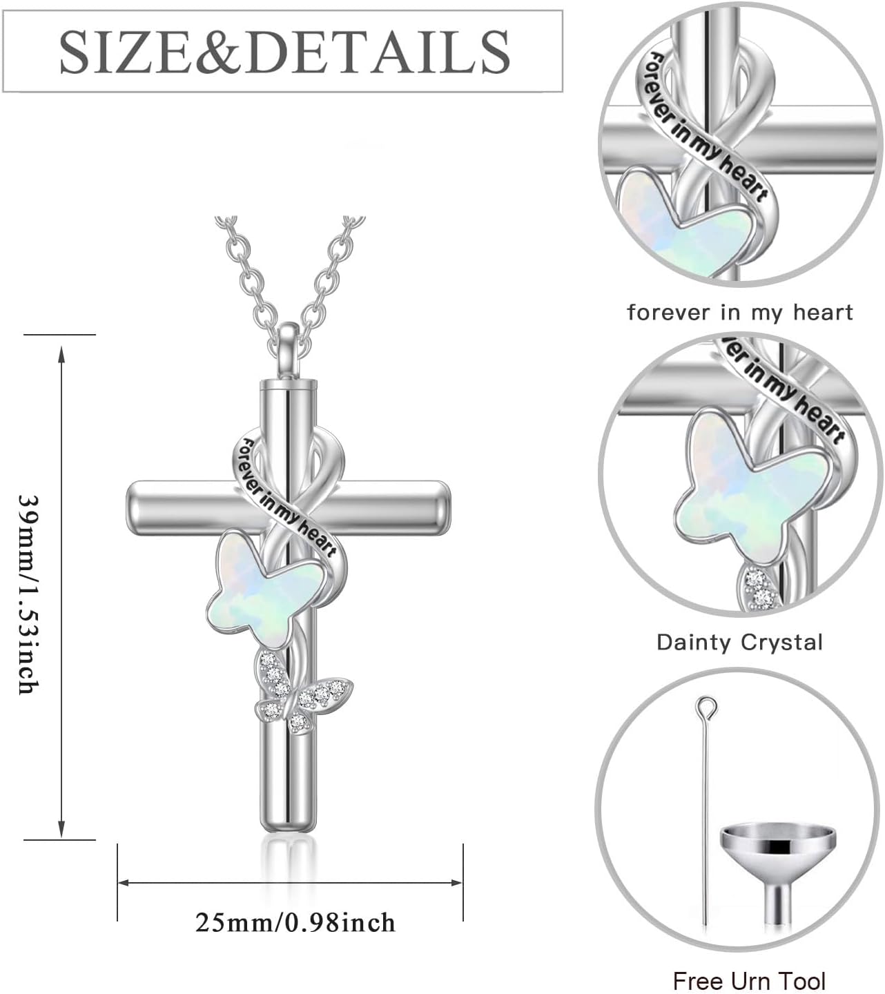 Cross Urn Necklace for Ashes 925 Sterling Silver Cremation Jewelry with Funnel Filler Kit Ashes Necklace for Human Women Girl Pets