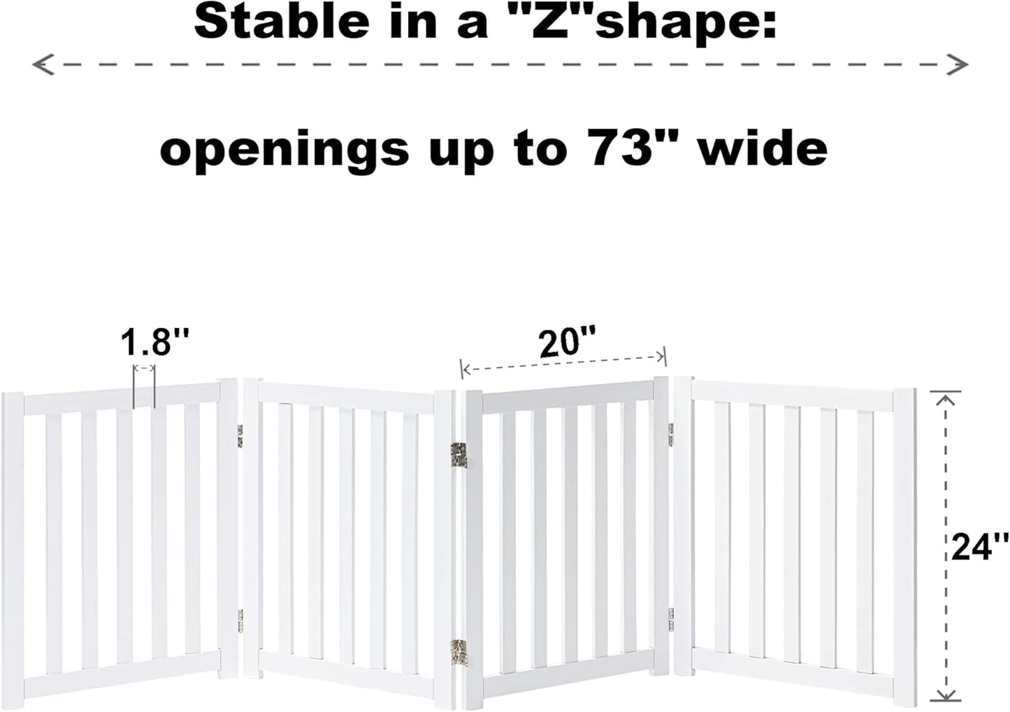 LZRS 4-Panel Wooden Free Standing Foldable Dog Gate Indoor – 24" High, Extra Wide Step-Over Safety Pet Gate for Doorways, Stairs, Hallways, Large Spaces & Playpen for Puppies Indoor Use, White