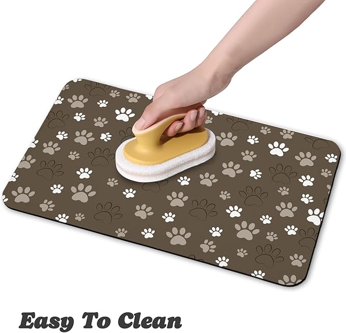 Dog Food Mat, Absorbent Water Bowl Mats Cat Pet Feeding Placemats Brown 16 * 24 inch