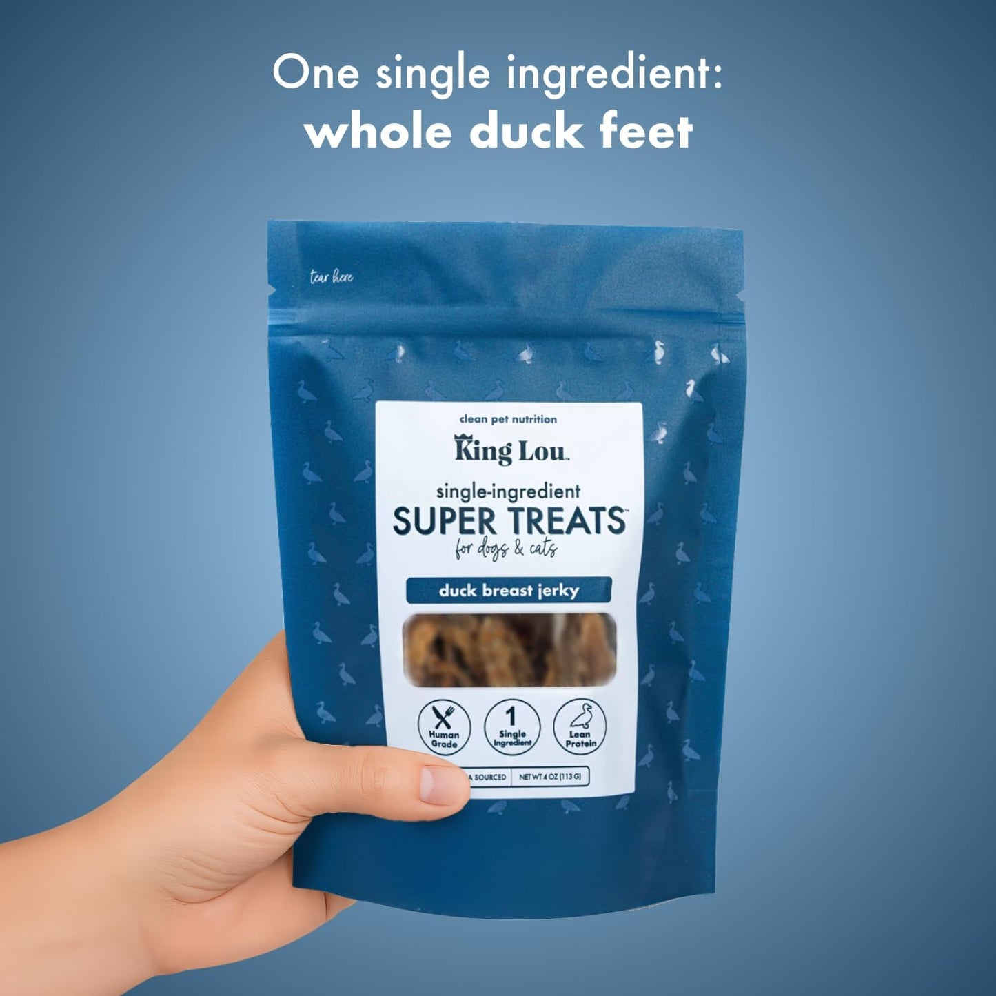 King Lou Pets Duck Jerky Treats – Single Ingredient Dehydrated Duck Breast – USA Made Cat & Dog Snack – High Protein Pet Treat – 1 lb (Prior to Freeze-Drying)