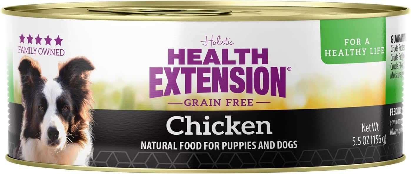 Health Extension 95% Chicken Entrée Wet Dog Food Grain-Free – 5.5 oz – Protein-Rich Formula, Hydration Support, Ideal for Sensitive Stomachs (Case of 24 Cans)