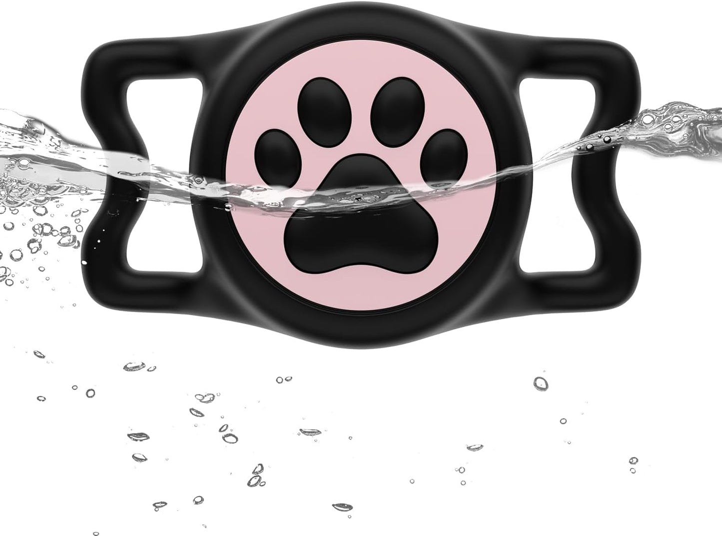 IP68 Waterpoof Dog Air tag Holder, Stretchy Silicone Full Body Covered Apple Air Tag Holder for Dog Cat Collar Fit All Width Collar (Black & Pink, 1 Pack)