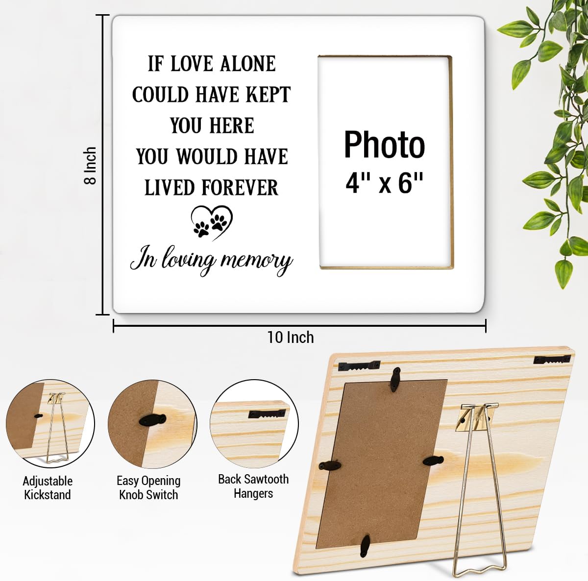 Dog Memorial Picture Frame, Pet Memorial Gifts for Loss of Dogs, Sympathy Gift for Dog, Cat Passed Away Bereavement Remembrance Wood Photo Frames, 4 x 6 Inch Photo