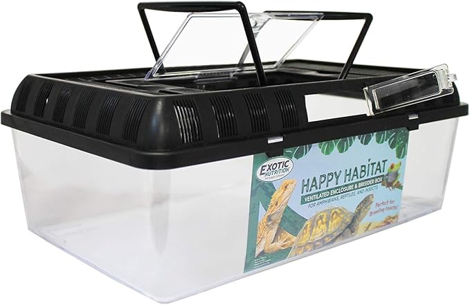 Happy Habitat (Large) - Ventilated Enclosure & Breeder Box - for Live Feeder Insects, Reptiles, Amphibians & Other Small Pets - Durable Plastic Portable Terrarium