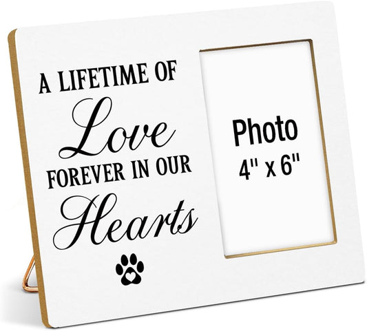 Dog Memorial Gifts for Loss of Dog Photo Frame, Pet Memorial Gifts for Dogs, Sympathy Gift for Cat, A Lifetime of Love Forever in Our Hearts Wooden Picture Frames, Photo 4 x 6 Inches