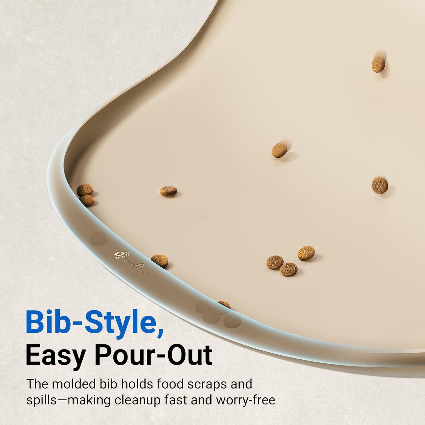 DownyPaws Dog Food Mats for Floors Waterproof, BPA Free Silicone Dog Bowl Mat, Non-Slip Pet Feeding Mat with High Raised Edge, Cat Placemat for Messy Drinkers, 18"×12.5", Almond