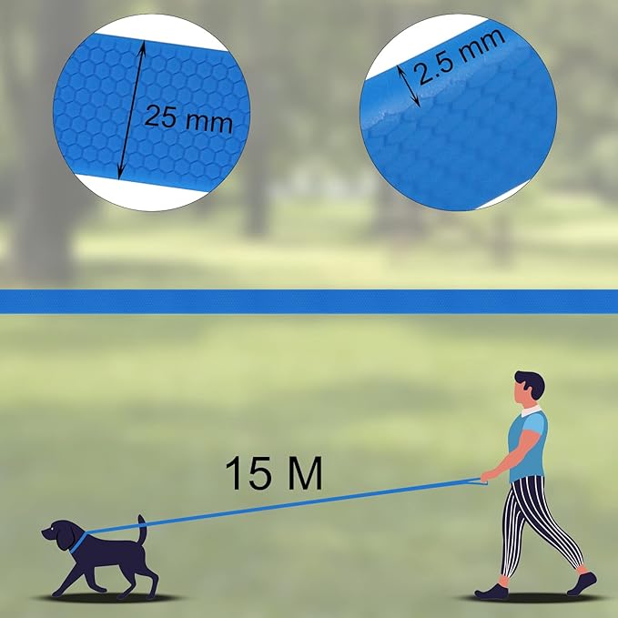 Wolfone 15m Blue Heavy Duty Robust Training Dog Leash with Anti-Slip Handle，Waterproof Long Dog Leash for Outdoor Activities