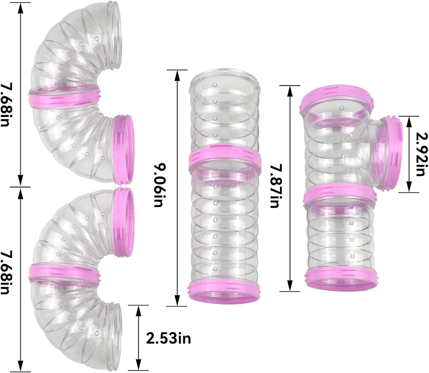 Dwarf Hamster Tubes and Tunnels Set,Mouse DIY Toy Transparent Tube Pet Cage Connection Tunnel Kit Syrian Hamster External Accessories Adventure Pipe for Mice Rat(Pink)