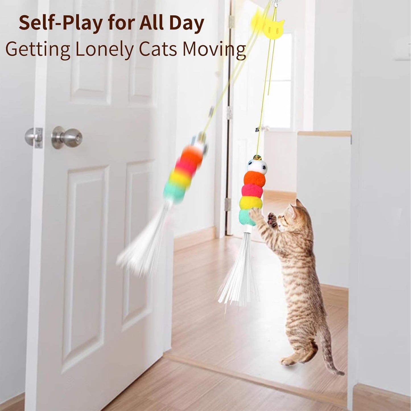 Kitten Toys 6 Pcs Interactive Feather Cat Toys, Cat Teaser Retractable Indoor Cat Toys Self Play Hanging Cat Toy,Cat Toy Indoor Kitten Play Chase Fun Exercise, Mental Physical Stimulation