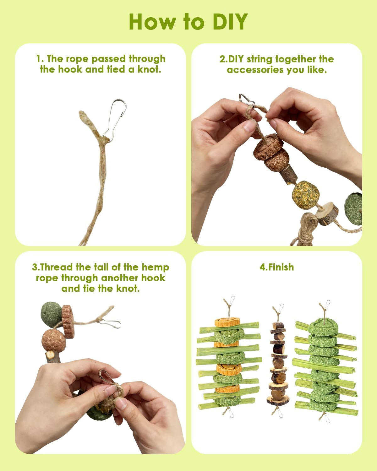 68pcs DIY Rabbit Chew Toys,Rabbit Toy for Bunnies Boredom Bunny Toys for Teeth, Timothy Stick, Apple Sticks, Sweet Bamboo, for Guinea Pig, Hamster, Chinchilla, Rat, Small Animals