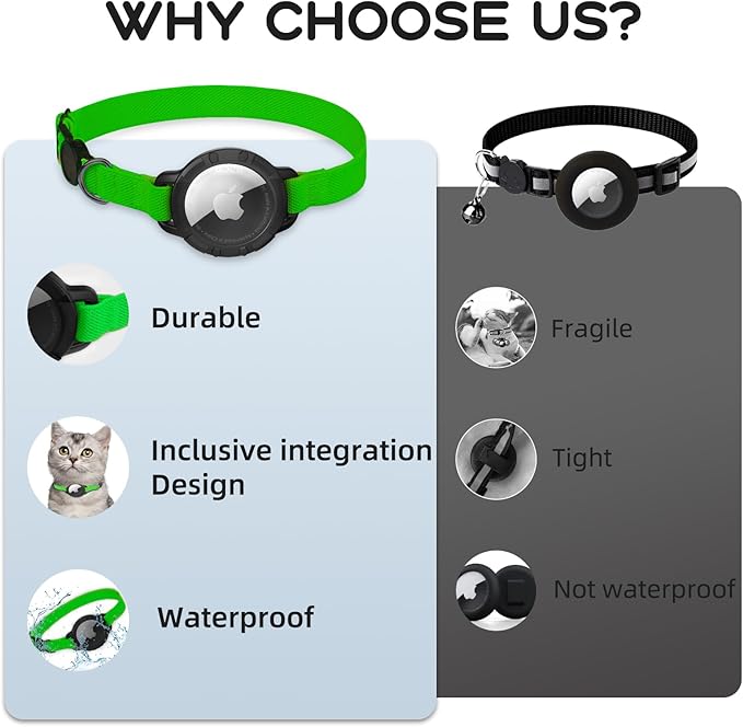 AirTag Cat Collars, Stretchy Collar with Apple AirTag Holder and Bell, Breakaway Ultra Design Elastic GPS Tracking Collars for Cats and Puppies, (7.5-12.5 Inch), Emerald Green